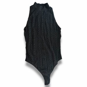 Wolford Lace Black Textured Bodysuit Sz L stretch mesh sleeveless